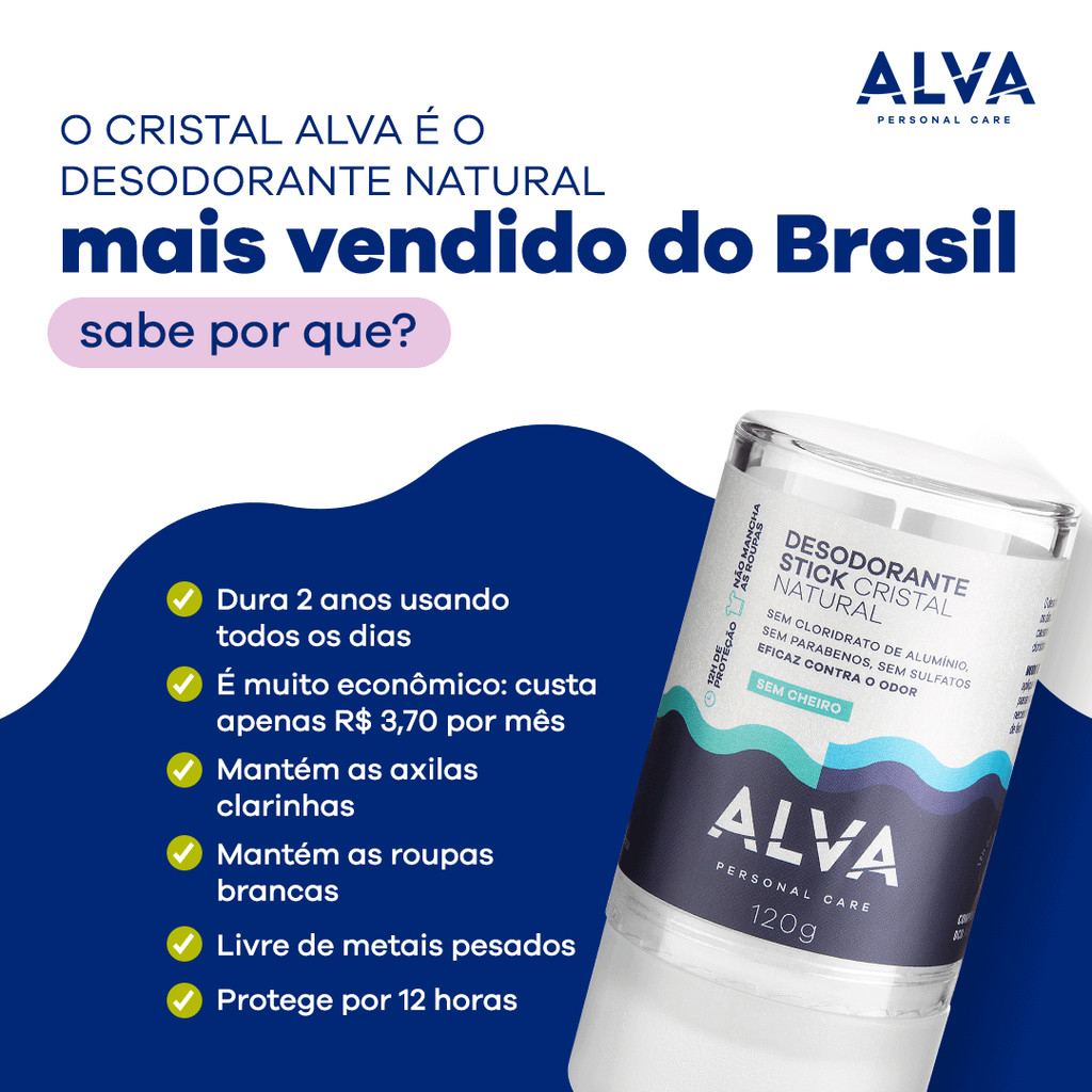 Desodorante Cristal Alva 120g Pedra Stick Natural Vegano Pedra Sem ...