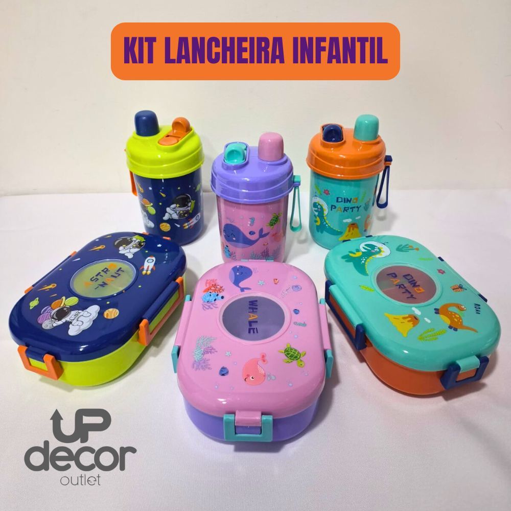 Kit Lancheira Infantil Com Divisória Visor + Talher + Garrafa 600ml ...