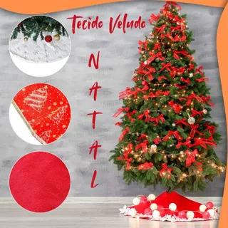 Saia Tapete Para Árvore De Natal 90cm Vermelha, Veludo, Branca, Poliéster, Grossa Decoração Natalina Saia Noel