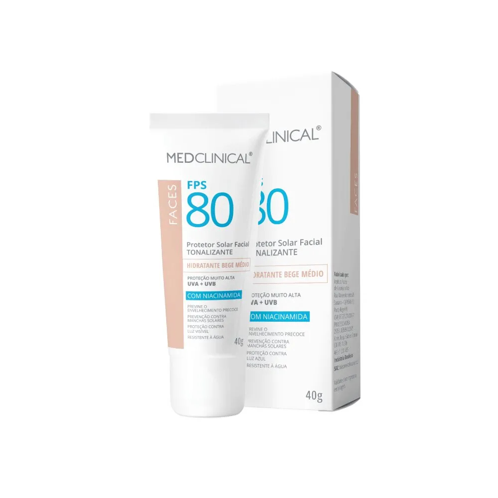 Protetor Solar Facial Tonalizante Hidratante Bege Médio FPS 80 Com
