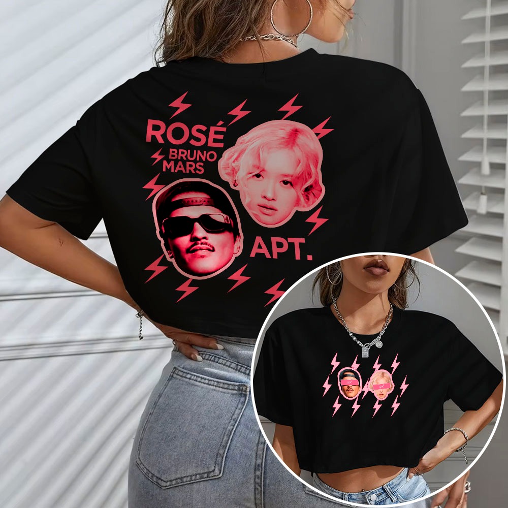 Blusa Cropped Feminina Bruno Mars E Rose Blackpink APT Album Pop