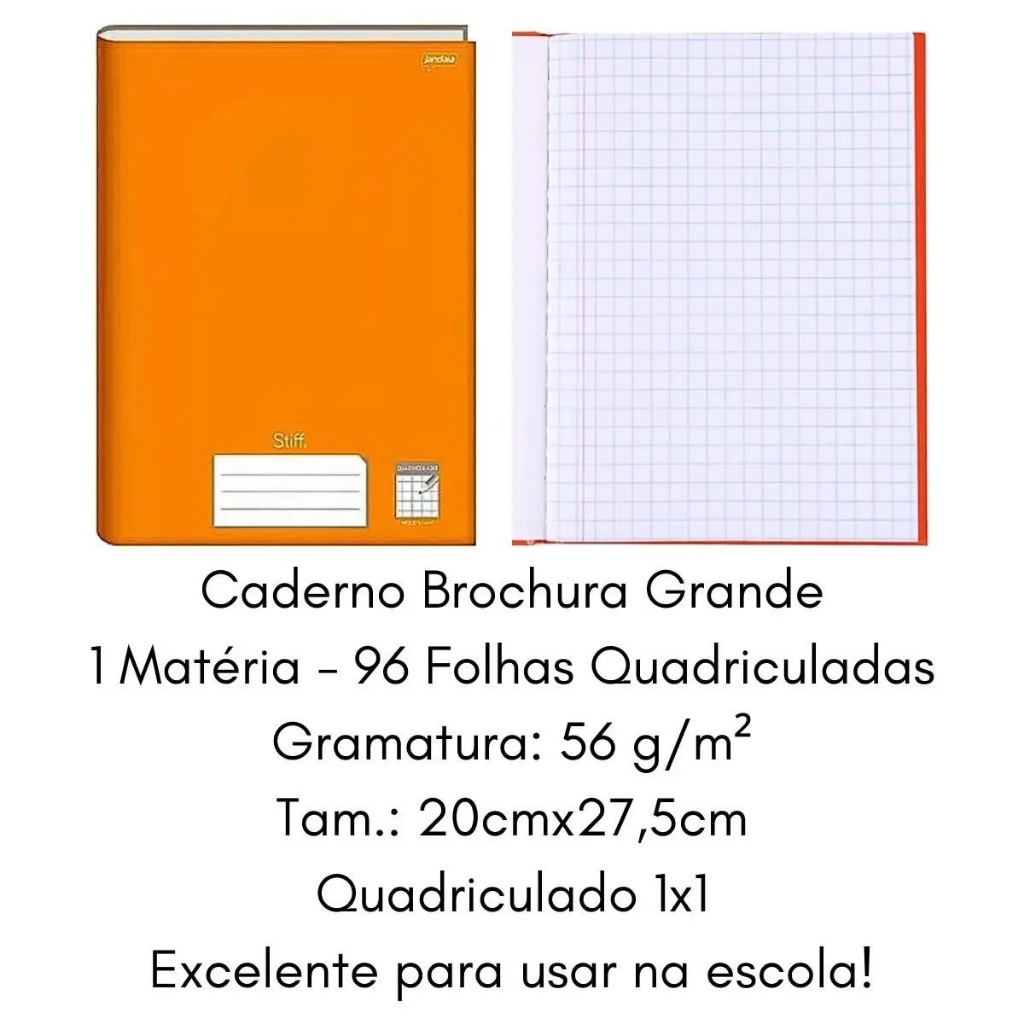 Caderno Brochurao CD 96Fls Quadriculado 1x1 Laranja Jandaia