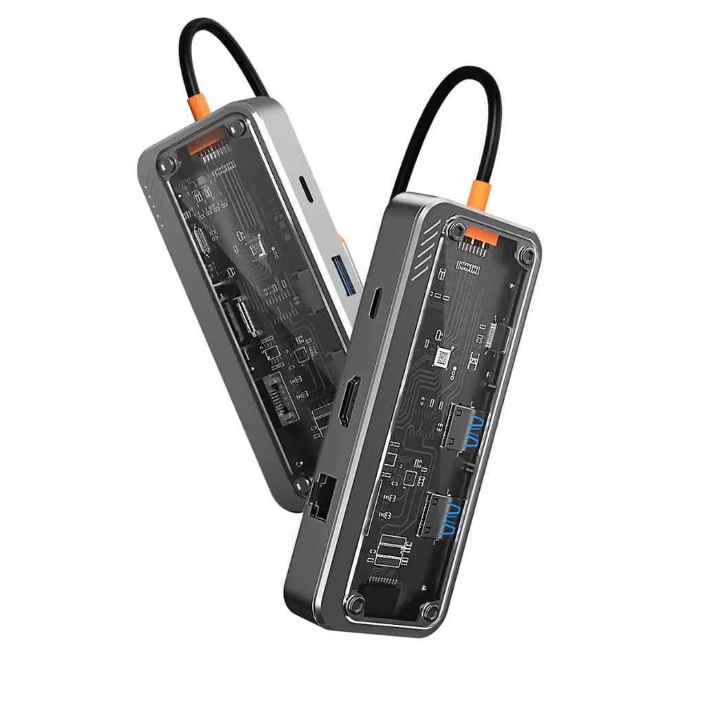 Adaptador Hub Dock USB-C, RJ45, HDMI 4K, USB 3.0, Cartão TF e Micro SD, PD 100W, Win Mac Note Tablet