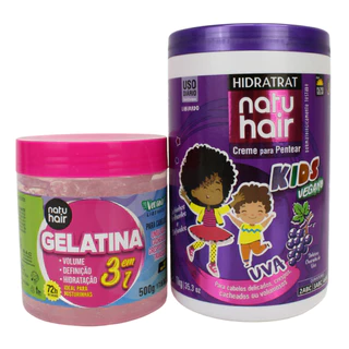 Kit Creme de Pentear Uva + Gelatina modeladora de cachos 3 em 1 Natuhair 500g