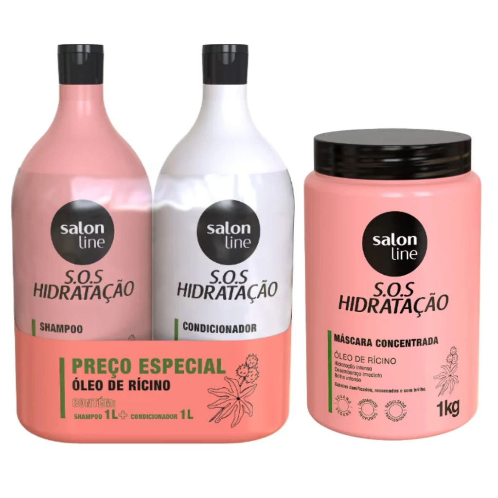 Kit Shampoo e Condicionador Salon Line Rícino 1Litro + Máscara 1kg