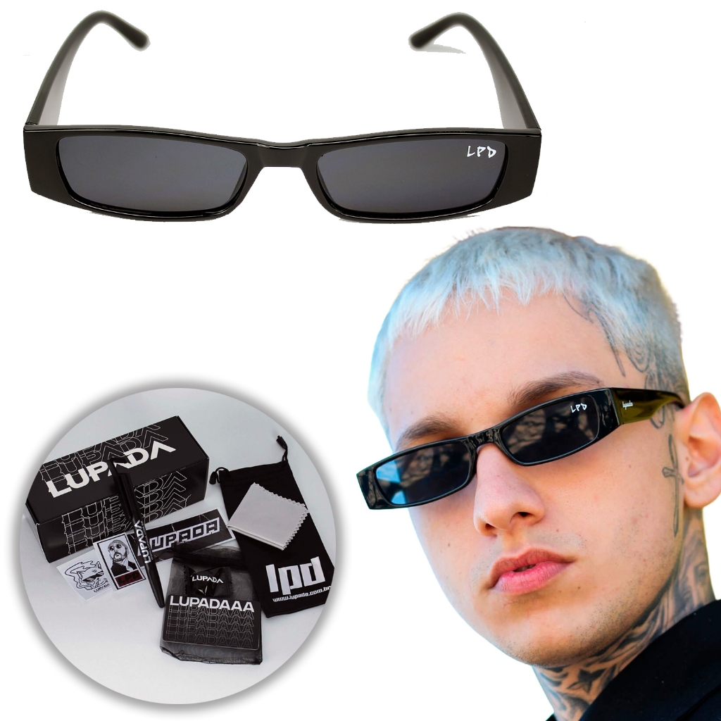 Óculos de Sol Fino Fine Fininho Estiloso Preto Escuro Estilo Moda Design Vilão Gangsta Trap Hype