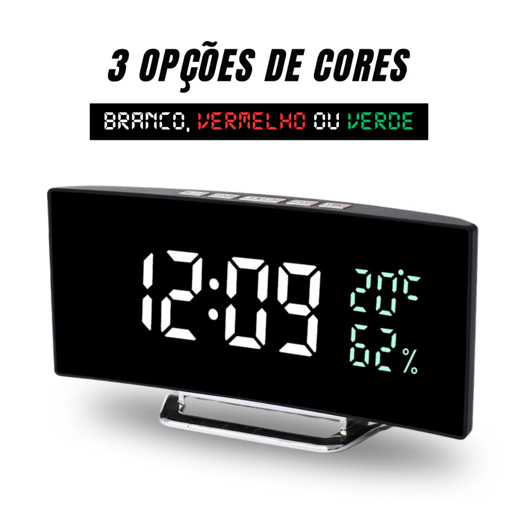 Relógio de Mesa Digital de Led Despertador Com Mostrador de temperatura E Data Digital Visor