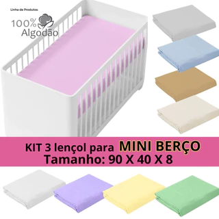 KIT 3 LENÇOL AVULSO DE ELÁSTICO PARA MINI BERÇO CORES VARIADAS 100% ALGODÃO em Oferta na Shopee
