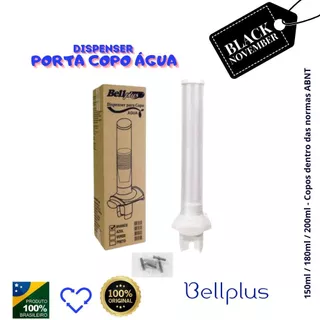 Dispenser Suporte Porta Copo de Água Descartáveis 150ml 180ml 200ml Parede Bellplus Branco