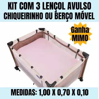 Kit 3 lençol avulso para chiqueirinho com elástico 100% algodão 200 fios + mimo em Oferta na Shopee