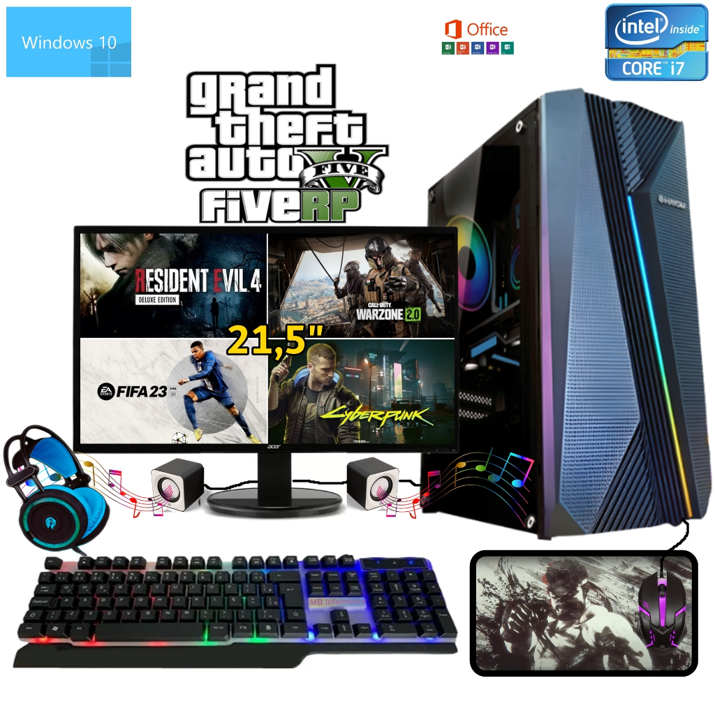 Computador PC Gamer Intel Core i7 3.6Ghz / Placa DE VIDEO 4GB DDR5   Monitor 19 ESCOLHA SEU GABINETE
