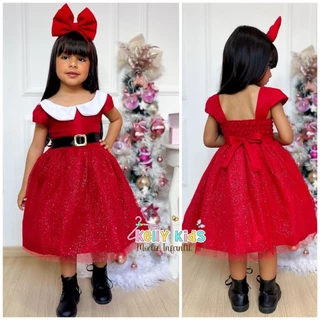 vestido Infantil de festa natal mamãe Noel