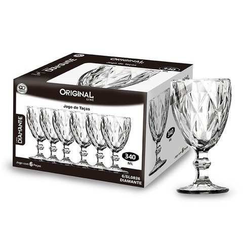 Jogo Taças Vidro Diamond Bico Jaca Abacaxi Conjunto Taça Para Água Vinho Tinto Suco Diamante — foto 1 — Achou Levou Brasil