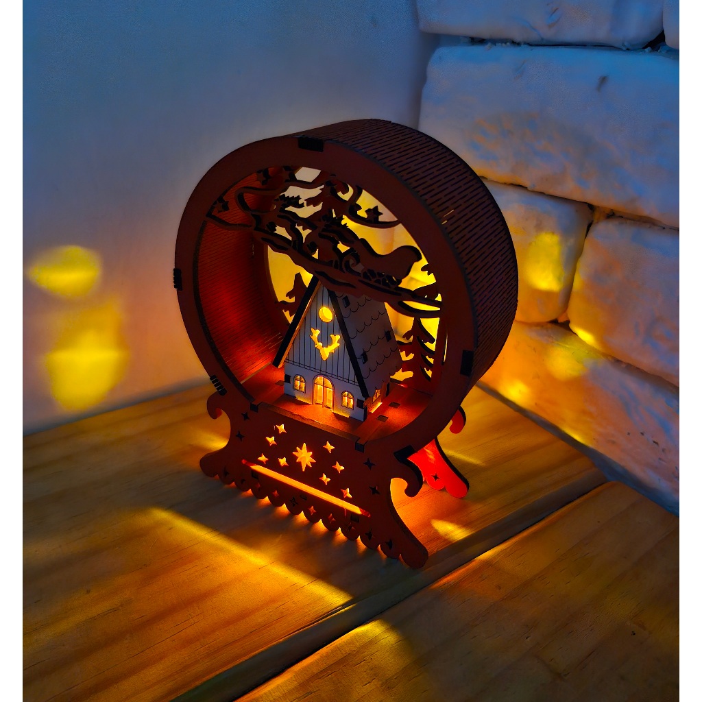 Globo De Neve Natal Led Renas Trenó do Papai Noel em MDF Vermelho Verde