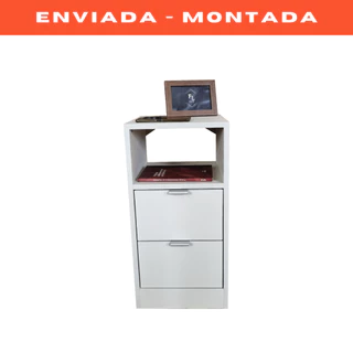Mesa de Cabeceira Off-White 30cm 2 Gavetas e 1 Nicho em MDF Lado da Cama Quarto Com Rodízio
