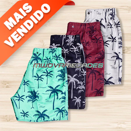Kit 3 short masculino de tactel - Estampa tropical e cheia de estilo