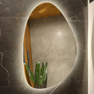 Espelho Orgânico Grande 90x58cm Lapidado com LED À PILHA ou FONTE Decorativo