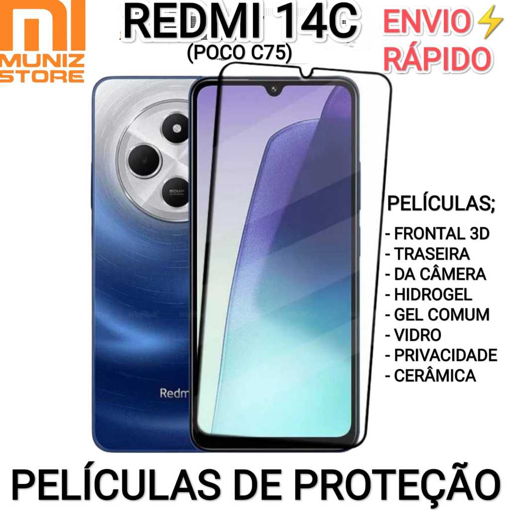 Películas Redmi 14C/A4 5G/Poco C75 Xiaomi Película Traseira Frontal ...