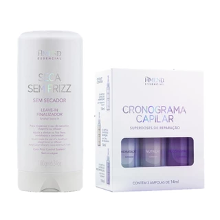 Amend KIT Seca Sem Frizz Leave-in 180g + Cronograma Capilar com 3 Ampolas de 14ml em Oferta na Shopee