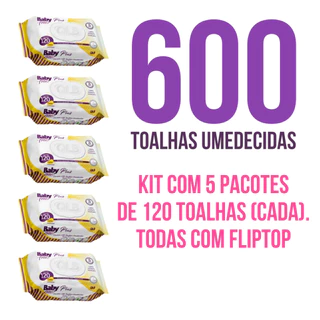 Caixa com 5 Lenços/Toalhas Umedecidas Baby Free Plus c/ 120 Unidades Cada - Tampa FlipTop em Oferta na Shopee