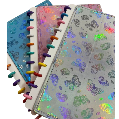 Caderno Inteligente Holográfico Borboleta 87 Folhas Capa Dura Com ...