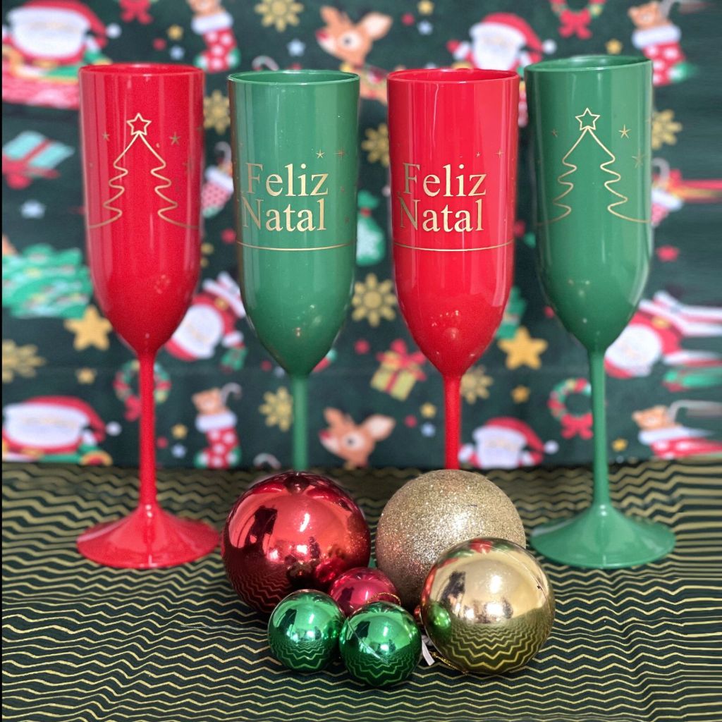 Kit 15, 20 e 50 Taças de Champanhe Espumante Feliz Natal Festas de ...