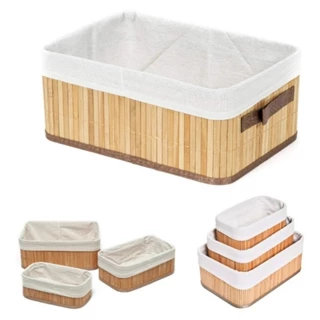 kit 3 Cestos Organizadores de Bambu Multiuso com Forro em Oferta na Shopee