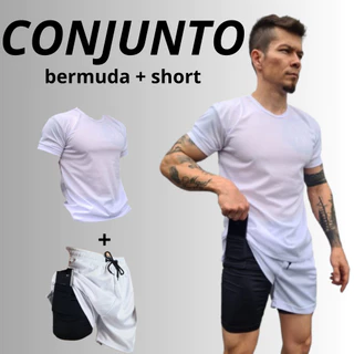 Conjunto Academia Short 2 Em 1 + Camiseta Dry Fit Masculino