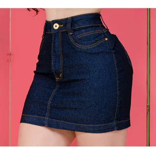 Saia Jeans Feminino Cintura Alta Com Lycra Levanta bumbum Short Cós Desfiado Gringa