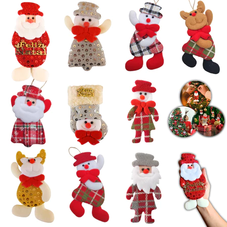 Kit de pendentes papai noel pelúcia decoração enfeite natalino pendurar árvore porta 16cm colorido