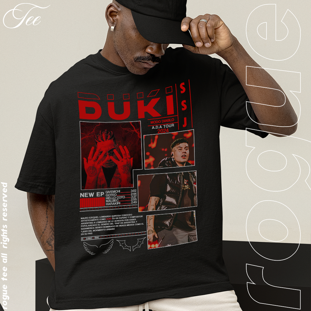 Camiseta Basica e OVERSIZED Duki Modo Diablo Trap Biografia A.D.A Tour 2024 T-Shirt Unissex
