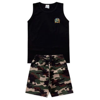 Conjunto Infantil e Juvenil Regata Bermuda Camuflada Masculino Verão Tamanho 1 2 3 4 6 8 10 12 14 16