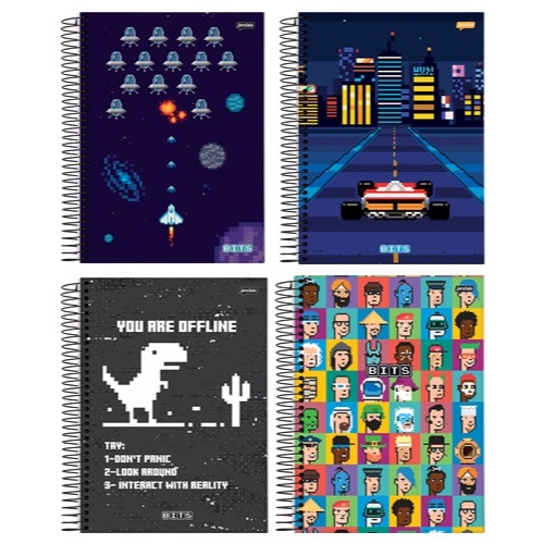 CADERNO UNIVERSITÁRIO 1 OU 10 MATÉRIAS BITS PIXEL GAME - JANDAIA