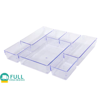 Kit 7 Organizadores Multiuso para Gavetas Armários Geladeiras Pote Acrílico Cristal e Fume ou 4 Pç