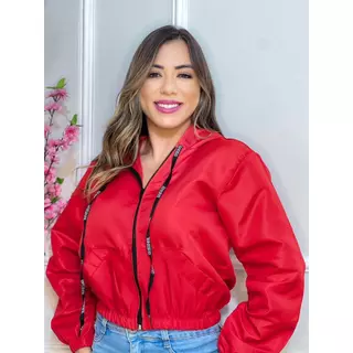 Jaqueta Corta Vento Feminino com capuz e bolso