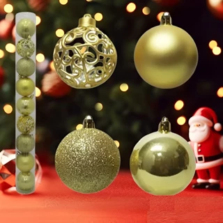 Bola De Natal 9/18 Pcs 6Cm Mista Glitter/Estrela Alto Relevo Arabesco Vazado Várias Cores