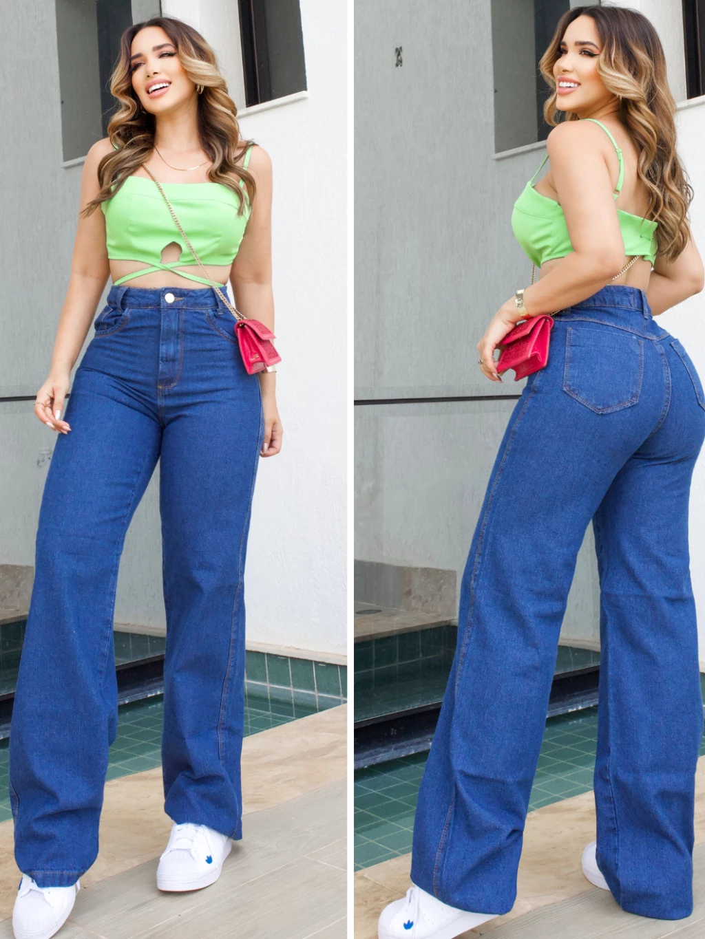 Calça Wide Leg Jeans Marmorizada