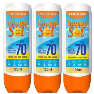 KIT COM 3 PROTETOR SOLAR HAPPY SOL 70 FPS 120 ML