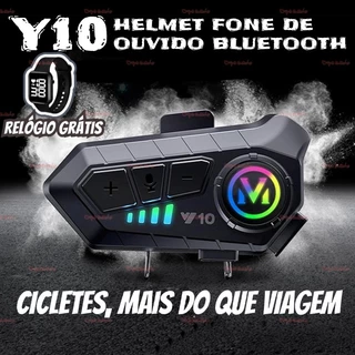 Y10 Fone De Capacete Com Luz Ambiente Bluetooth 5.3 Intercomunicador Para Capacete Ipx6 À Prova D'água Para Motocicleta