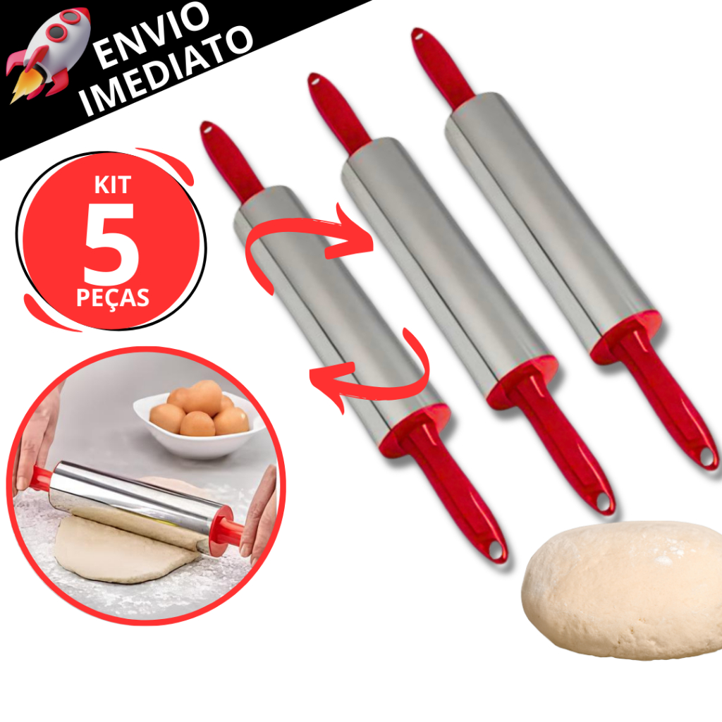 Kit 05 Rolo de Massa Para Abrir Massa Amassador Pizza Pão Cilindro ...