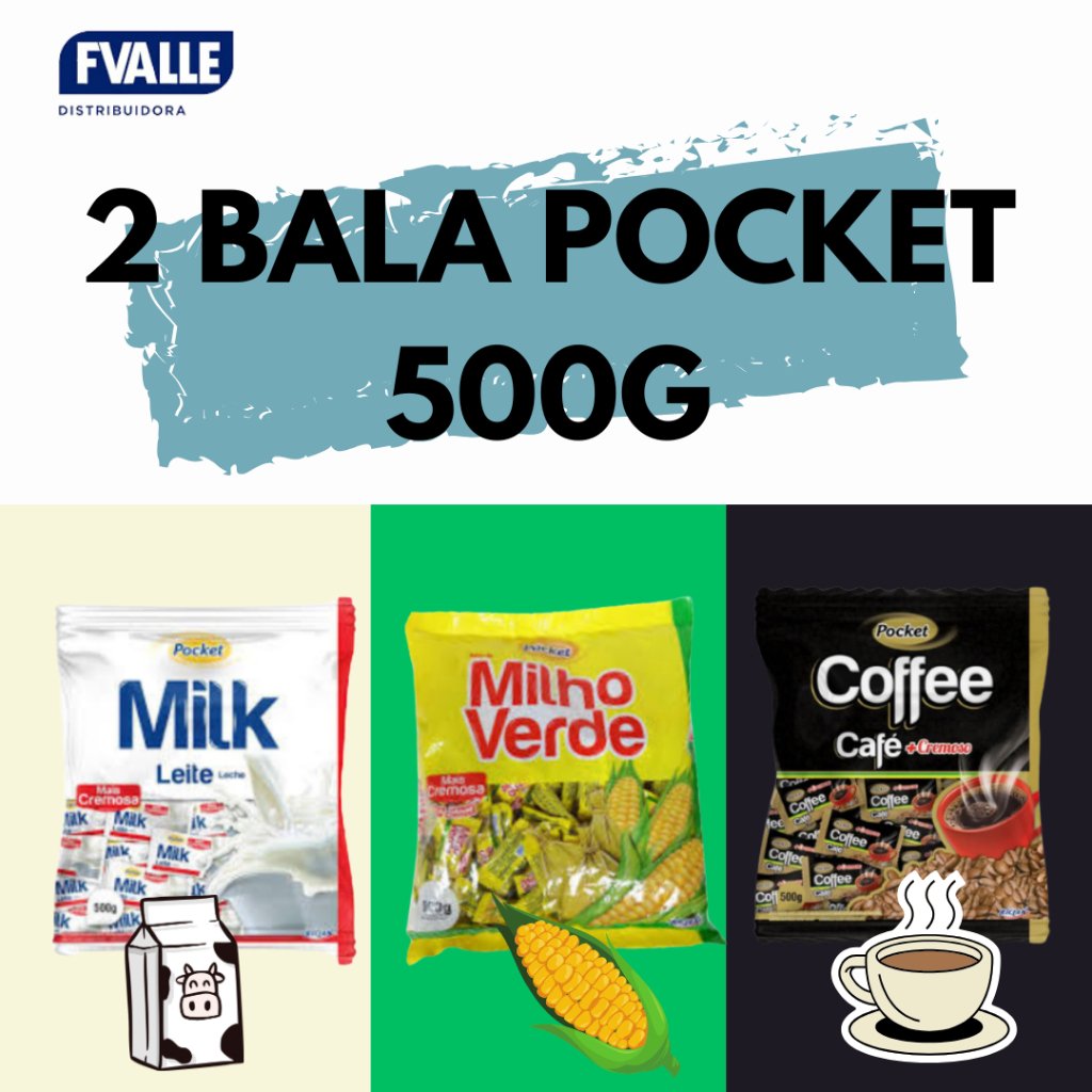 2 PACOTES BALA POCKET 500G | Shopee Brasil