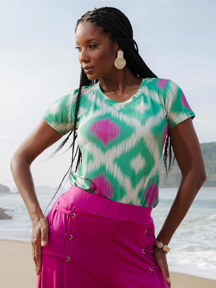 Blusa Camiseta Tshirt Feminina Estampada em Malha Gola Redonda