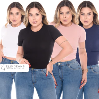 Baby Tee Feminina Blusa Slim Fit Algodão Com Lycra Blusinha Compressão em Oferta na Shopee