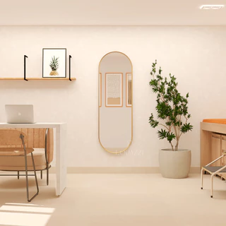 Espelho Oval Grande Corpo Inteiro 150x40cm Com Moldura Alumínio Para Quarto Sala Decorativo