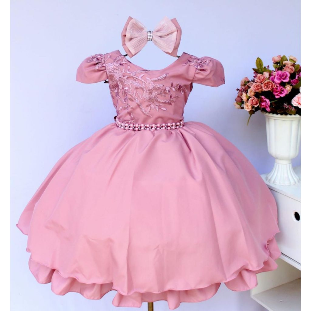 Vestido Infantil Princesa Festa Luxo Aniversario Casamento Com Tiara ...