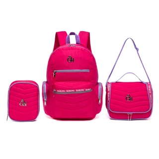 Kit Mochila Bolsa Guelph Feminina Juvenil Escolar Lancheira Estojo Organizador