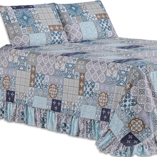 Kit Colcha Cobre Leito Casal Padrão 400 Fios Toque Macio 3 Peças com Porta Travesseiro