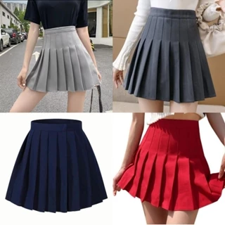 Saia Colegial com Pregas Rodada Kpop Egirl Gótico Indie Cosplay Vermelho Cinza Azul Marinho