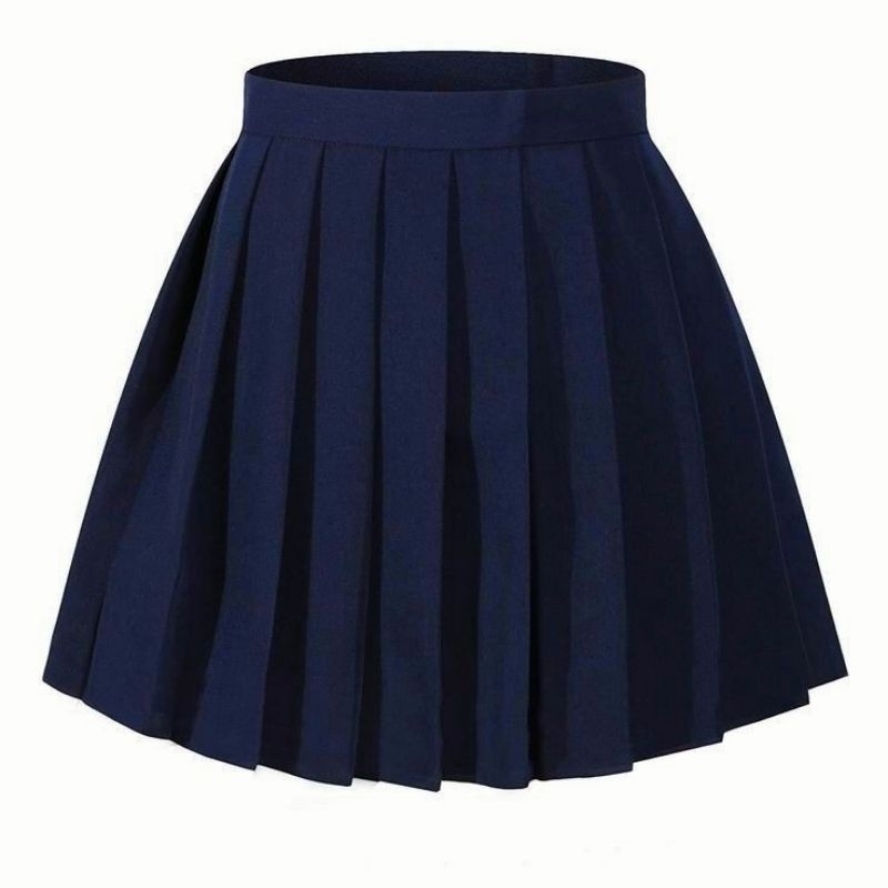 Saia Colegial com Pregas Rodada Kpop Egirl Gótico Indie Cosplay Vermelho  Cinza Azul Marinho