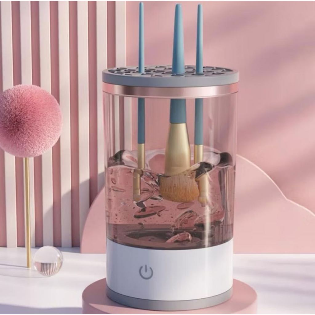 Limpador de Pincel e Esponja de Maquiagem Elétrico - Recarregável USB Bivolt, Lava Seca e Armazena